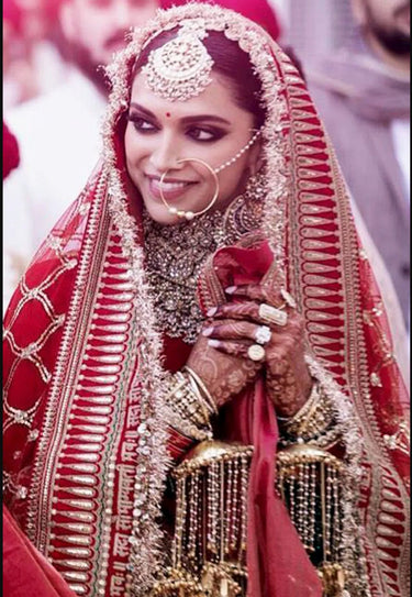 Sabyasachi Deepika Padukone Inspired Embroidered Velvet Fabric Sequins Trim Indian Sari Border 9 Yards, Saubhagyavati Bhava Blessed Bride